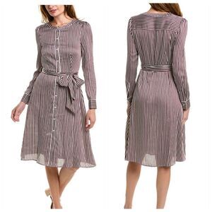 Court & Rowe Dress womens size 10 Satin fine strip button up belted Modest
